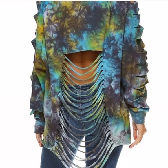 TOV | Tie Dye Ladder Sleeve Top NWT - Picture 3 of 7